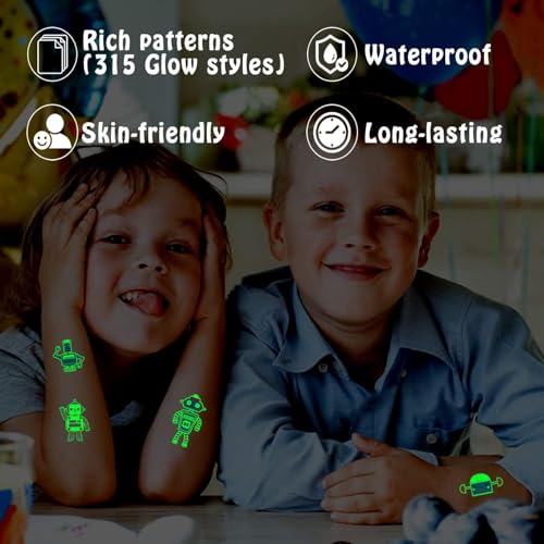 Partywind 315 Styles Glow Robot Temporary Tattoos for Boys