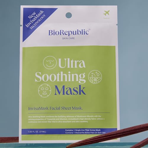 BioRepublic Ultra Soothing InvisaMask for Face, with Squalane, Tripeptide, Allantoin | Hydrates, Brightens, & Reduces Swelling and Redness | InvisaMask with Age-Fighting Antioxidants | Pack of 6