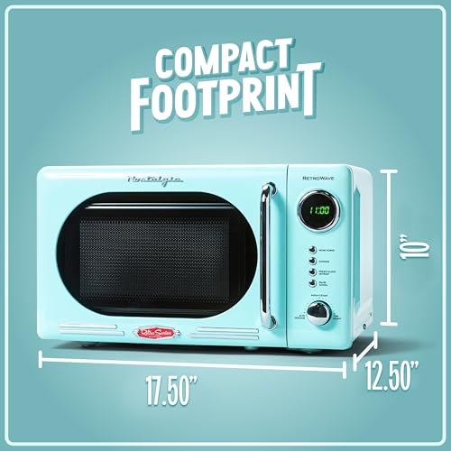 Nostalgia Retro Compact Countertop Microwave Oven - 0.7 Cu. Ft. - 700-Watts with LED Digital Display - Child Lock - Easy Clean Interior - Aqua