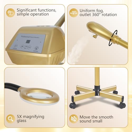 Professional Facial Steamer with Adjustable Height, Magnifier Light