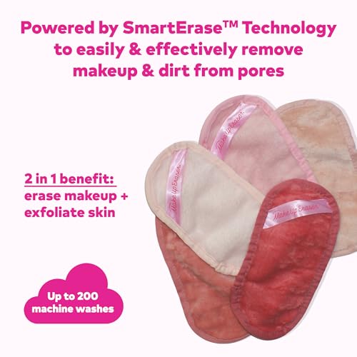 MakeUp Eraser Mini PRO 5pk Gift Set, Erase All Makeup With Just Water, Including Waterproof Mascara, Eyeliner, Foundation, Lipstick, Sunscreen, and More Blush, 5ct
