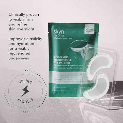 skyn ICELAND Dissolving Microneedle Under Eye Patches with 39% Hyaluronic Acid and Peptides, No Slip Overnight Eye Mask for Fine Lines, Wrinkles and Firming, Vegan, All Skin Types, 5 Pairs