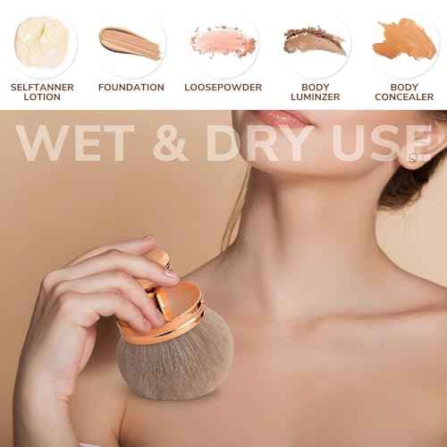 KINGMAS Extra Large Body Makeup Brush for Self Tanner, Self Tan Back Applicator, 66mm Wide-headed Kabuki Brush for Bronzers Blend Self Tanning Applicator, Oval Face Leg Makeup Brush (Rose-Gold)