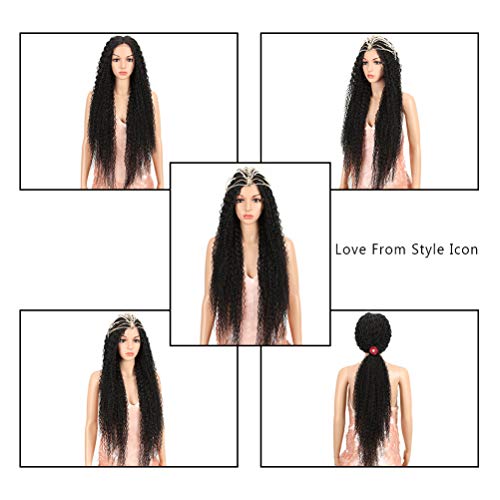 Style Icon 38¡± Long Curly Wig Lace Front Wigs Synthetic Wigs with Baby Hair Half Hand Tied 130% Density Hair Replacement Wigs (38", 1B)