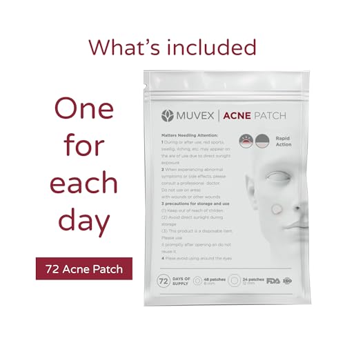 Muvex Acne Patches - Hydrocolloid Pimple Treatment, 72 Count