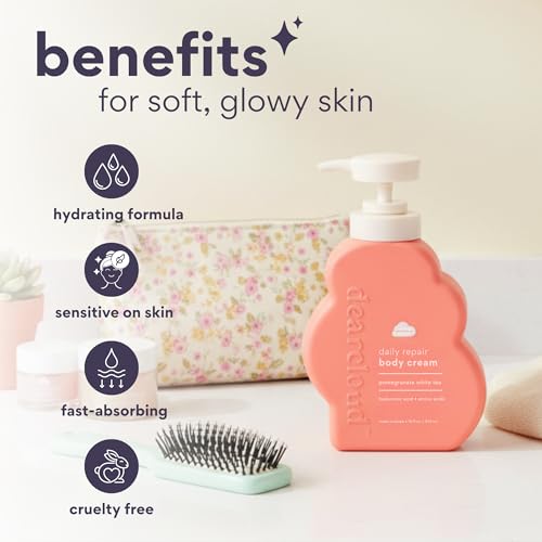 dearcloud Daily Repair Body Cream ? Pomegranate White Tea ? Vitamin E & Hyaluronic acid - Korean Moisturizer & Body Lotion for Dry Skin (16 fl oz)