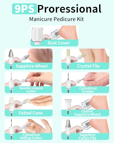 Cordless Electric Nail File Kit, 5-Speed Pedicure Drill for Thick Nails