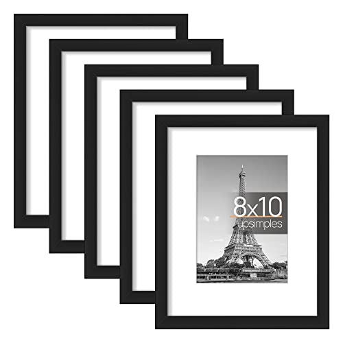 upsimples 16x20 Picture Frame Set of 5, Display Pictures 11x14 with Mat or 16x20 Without Mat, Wall Gallery Poster Frames, Natural