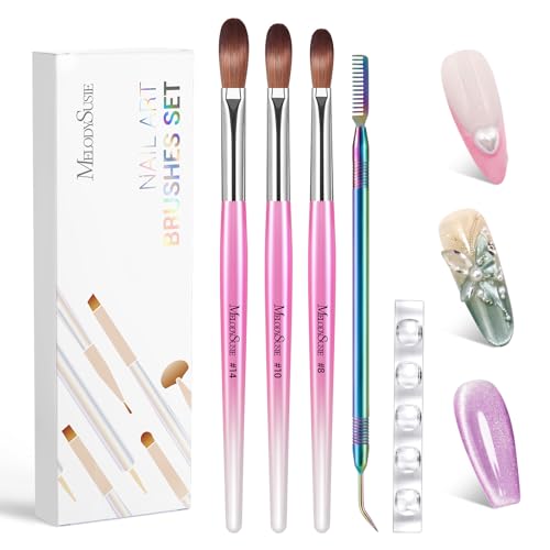 MelodySusie Acrylic Nail Brush Set Gradient Pink – 8/10/14 Sizes Professional Tools