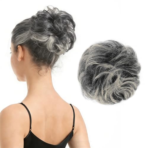 BARSDAR 100% Human Hair Bun Extension - Gray Messy Bun Scrunchie