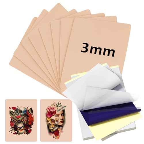 3MM Fake Skin and Transfer Paper Kit - Jconly 28pcs Tattoo Skin and Transfer Paper Kit Includes 8pcs Best Silicone Thick Skin Double Sided, 20Pcs Stencil Paper Tattoo Supplies Tattoo Kit