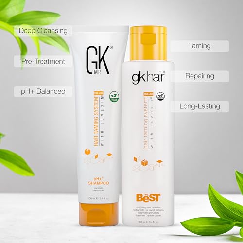 GK HAIR Smoothing Keratin Treatment & pH Clarifying Shampoo Set 3.4 oz – Frizz Control & Shine