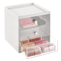 mDesign Plastic 3 Drawer Organizer for Makeup Storage - Large Stackable Makeup Organization and Storage Cube with Drawers for Bathroom, Vanity, Desk - Makeup Storage Drawers - Light Gray/Clear