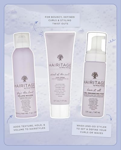 Hairitage Curl Enhancing Foam Mousse with Quinoa & Rice Protein, Frizz Control, 5 oz