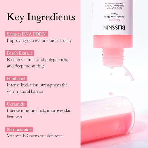 Salmon Double-Layer Milky Toner, Low-Irritation Double Layer Toner for Glass Glow Skin with Peptide, Even Skin Tone, Radiance, Hydration, 150ml