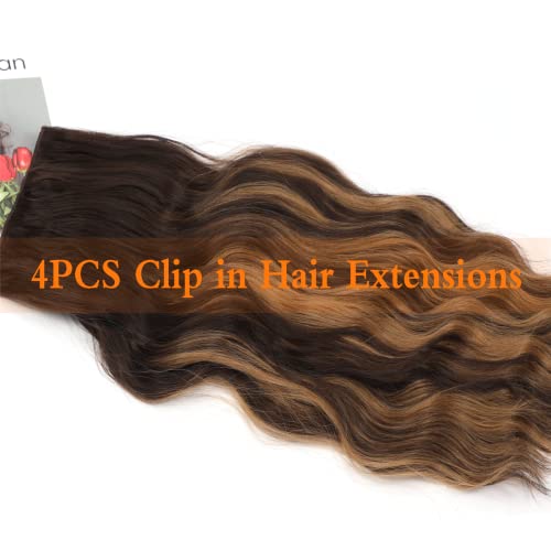 Yacurcur Clip in Hair Extensions 4PCS Synthetic Long Wavy Hairpieces Thick Fiber Double Weft Hair Extensiosns for Women