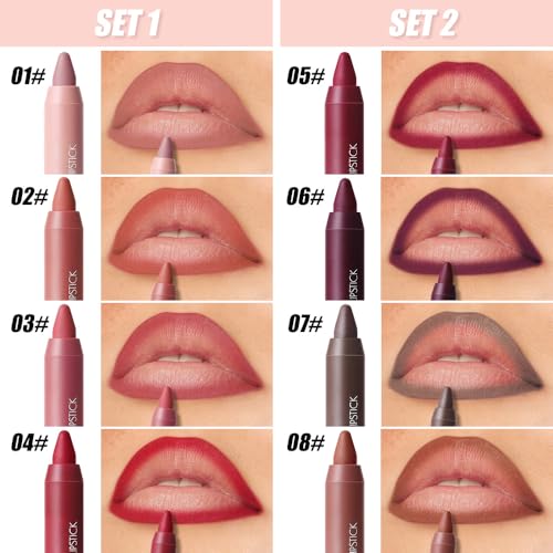 Matte Crayon Lipstick Lip Liner 4-Piece Set, Waterproof