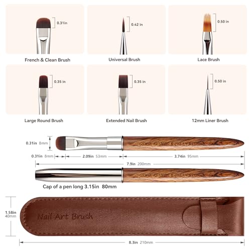 French Tip Nail Brush (F18) with Wooden Handle & Pouch – One-Stroke Smile Line Gel Polish Brush