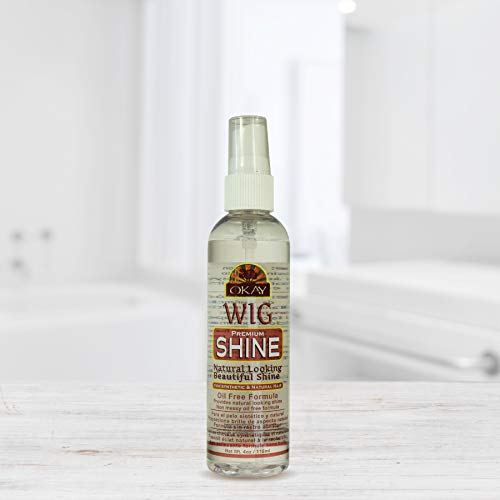 OKAY Pure Naturals Premium Wig Shine - Oil Free Wig Shine Spray for Synthetic & Human Hair Wigs, Spritz for Women & Men to Detangle & Moisturize, Silk Gloss for Styling - 4 fl oz (Pack of 1)