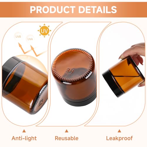 4-Pack 4oz Amber Glass Jars with Black Lids - Airtight & Leakproof