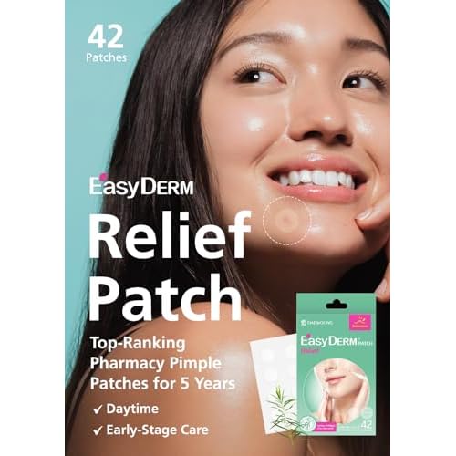 EasyDerm Relief Invisible Patch(42 counts) I Contains 10,000ppm of Tea Tree Oil, Pimple Patch, Ultra-slim 0.1mm, Waterpoof, Korean Pimple Patches Stocking Stuffer Holiday Gift MUST HAVE