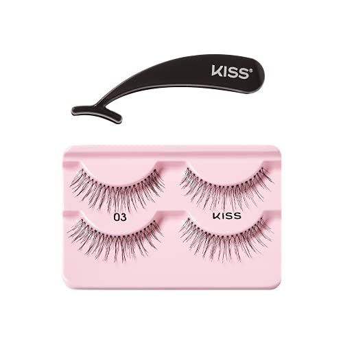 KISS Ever EZ Lashes Double Pack No. 03, Reusable Natural Eyelash Starter Kit, Includes Easy-Angle Applicator and 2 Pairs Human Hair False Eyelashes Black