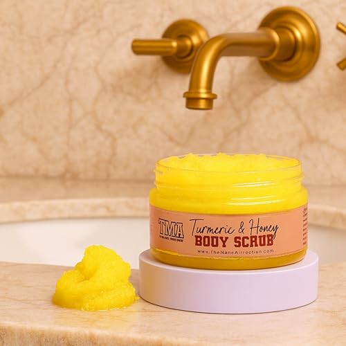 Turmeric Honey Body Scrub 8oz ? Exfoliating Scrub for Dark Spots, Hyperpigmentation & Ingrown Hairs ? Natural Brightening Face & Body Scrub with Tea Tree & Neem