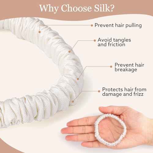 5 Pcs 19 Momme Pure Mulberry Silk Skinny Scrunchies and Ponytail Holders for Women's Hair Sleep