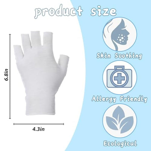 12 Pairs White Fingerless Cotton Moisturizing Gloves for Dry Hands