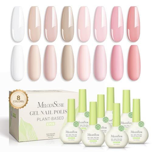 MelodySusie Plant-Based Gel Nail Polish Set, 8pc, HEMA-Free, UV LED