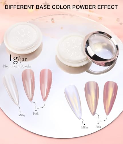 BISHENGYF Pearl Chrome Nail Powder:【Super Mirror Effect】White Pearl Chrome Nail Powder Ice Transparent Aurora Chrome Nail Powder for Nails Art DIY