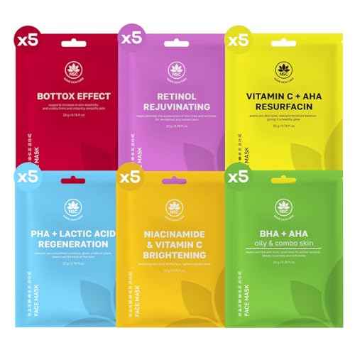 Complete Korean Face Mask Pack of 30 Hydrating Sheet Masks for All Skin Types | Refreshing, Moisturizing, Exfoliating, Anti Aging Face Masks Skincare | Vitamin C, Collagen, Retinol, Hyaluronic Acid