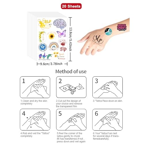 196Pcs Speech Language Pathologist Temporary Tattoos- Fun SLP Stickers Tattoos Gifts for Speech Therapy Month Decorations Classroom