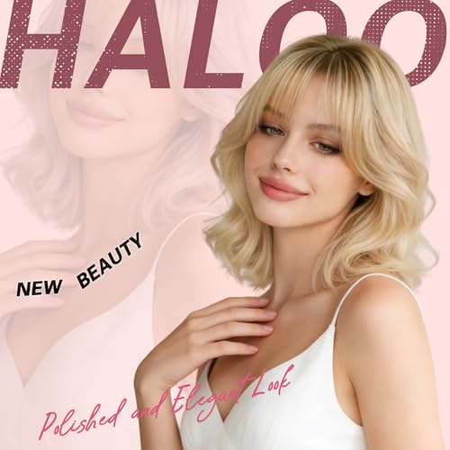 Haloo Blonde Bob Wig with Bangs 14 Inch Shoulder Length