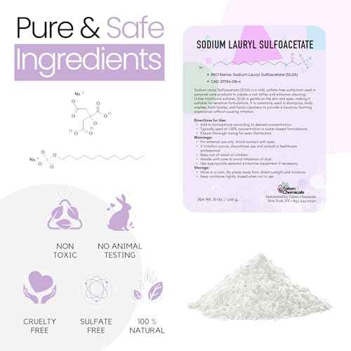 SLSA Sodium Lauryl Sulfoacetate Powder Cosmetic Grade 8 oz / 226 g - Organic Gentle Foaming Surfactant for Shampoos, Body Washes, and Bath Bomb DIY Personal Care Supplies by Talsen Chemicals