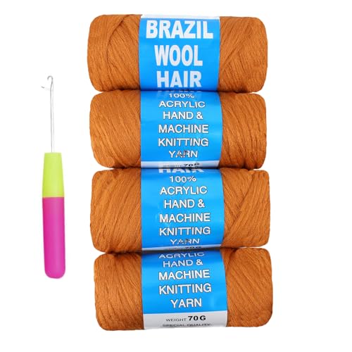 4 Roll Brazilian Wool Hair Acrylic Yarn for Crochet Hair African Braids Sengalese Twisting Jumbo Braids Knitting Hair Braids soft Faux Locs Synthetic Hair Extension(Orange#)