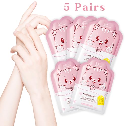 Cute Cat Paw Moisturizing & Exfoliating Hand Mask Gloves - 5 Pairs