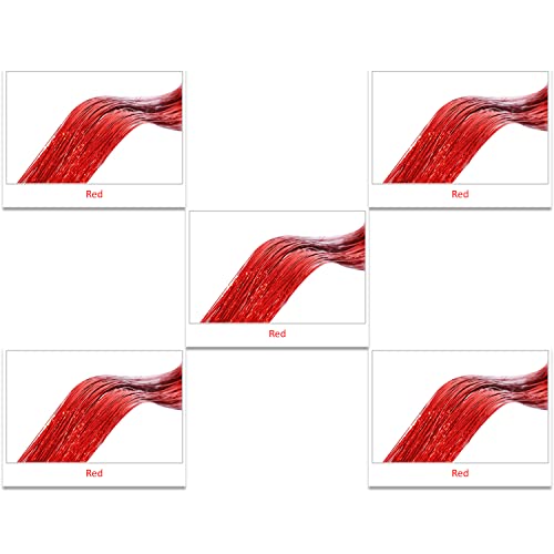 Hair Tinsel Extensions Kit - 1000 Strands, 47", Red Glitter