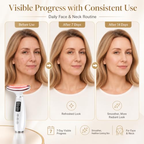 GIHWRRI White 7-Color LED Face and Neck Light Therapy Massager with EMS & Heat