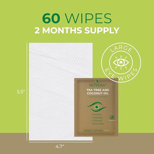 NOVEHA 3 Pack Tea Tree & Coconut Oil Eyelid & Lash Wipes for Demodex & Itchy Eyes