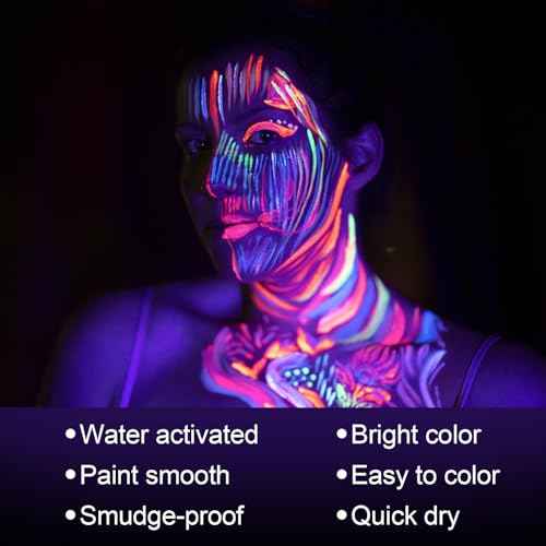 MEICOLY Neon Face Paint,UV Blacklight Glow Face Paint,8 Bright Colors Neon Fluorescent Rave Body Paint Palette,Water Activated Eyeliner,Water Based Glow In The Dark Halloween Washable for Kids Adults