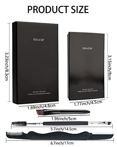 3-Color Eyebrow Powder Palette Kit with Brush & Mirror