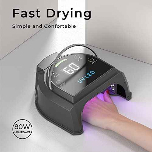 80W Professional Cordless UV LED Nail Lamp, UV Lights for Nails with 45 Beads and Rechargeable Battery, Portable LED Gel Nail Curing Dryer, Nail Polish Machine for Salon or Home, Black