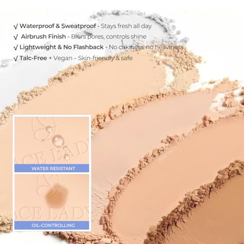 SACE LADY Face Powder Waterproof Setting Makeup, Oil Control Pressed Powder Compact for Women, Blurring Pores Matte Long Lasting Up to 24 Hours, Talc-Free and Cruelty-Free (#02 Neutral, 0.35Oz)
