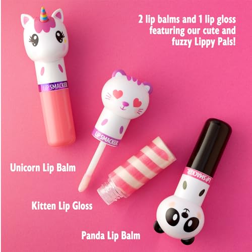 Lip Smacker Lippy Pals, Set of 3 Flavored Moisturizing & Smoothing Soft Shine Lip Balm, Hydrating & Protecting Fun Tasty Flavors ,Cruelty-Free & Vegan - Unicorn, Bunny, Llama