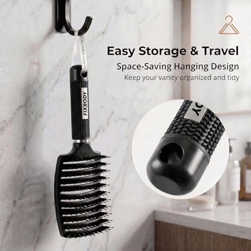 FIXBODY Mate Black Boar Bristle Curved Vent Hair Brush for All Hair Types