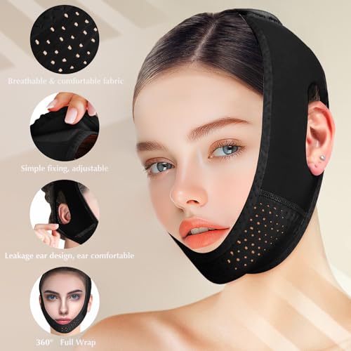 Reusable V Line Lifting Mask with Chin Strap - Black Facial Contouring Support