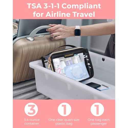 BAGSMART TSA Approved Toiletry Bag, Clear Travel Toiletry Bag, Makeup Cosmetic Pouch Bag for Women Quart Size Compliant Bag Organizer for Travel Essentials (Grey Pack of 1)