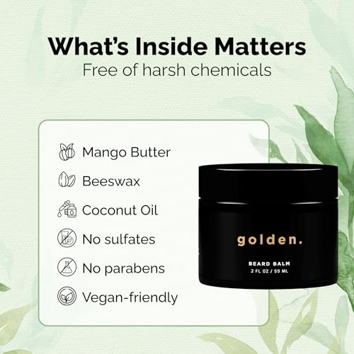 Golden Grooming Beard Balm | Unique Masculine Scent | Shea Butter for Beard Growth | Tames, Moisturizes & Styles (2 oz, Fresh Scent)