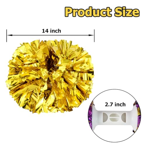 Hooshing Gold Pom Poms with Baton Handles - 2 Pack Cheerleading Poms (14in)